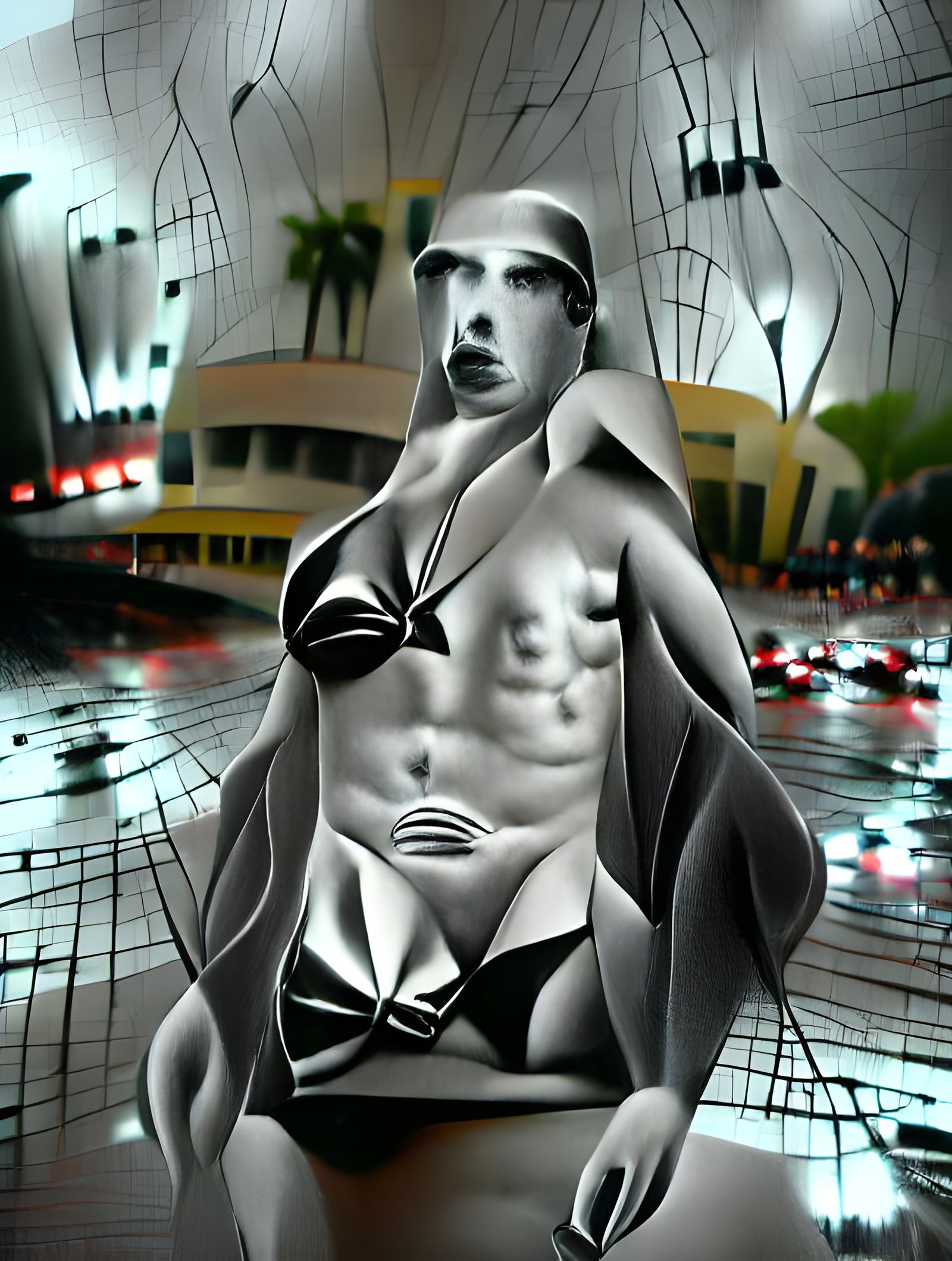 Hyperrealistic Art Deco Figure in Film Noir Style
