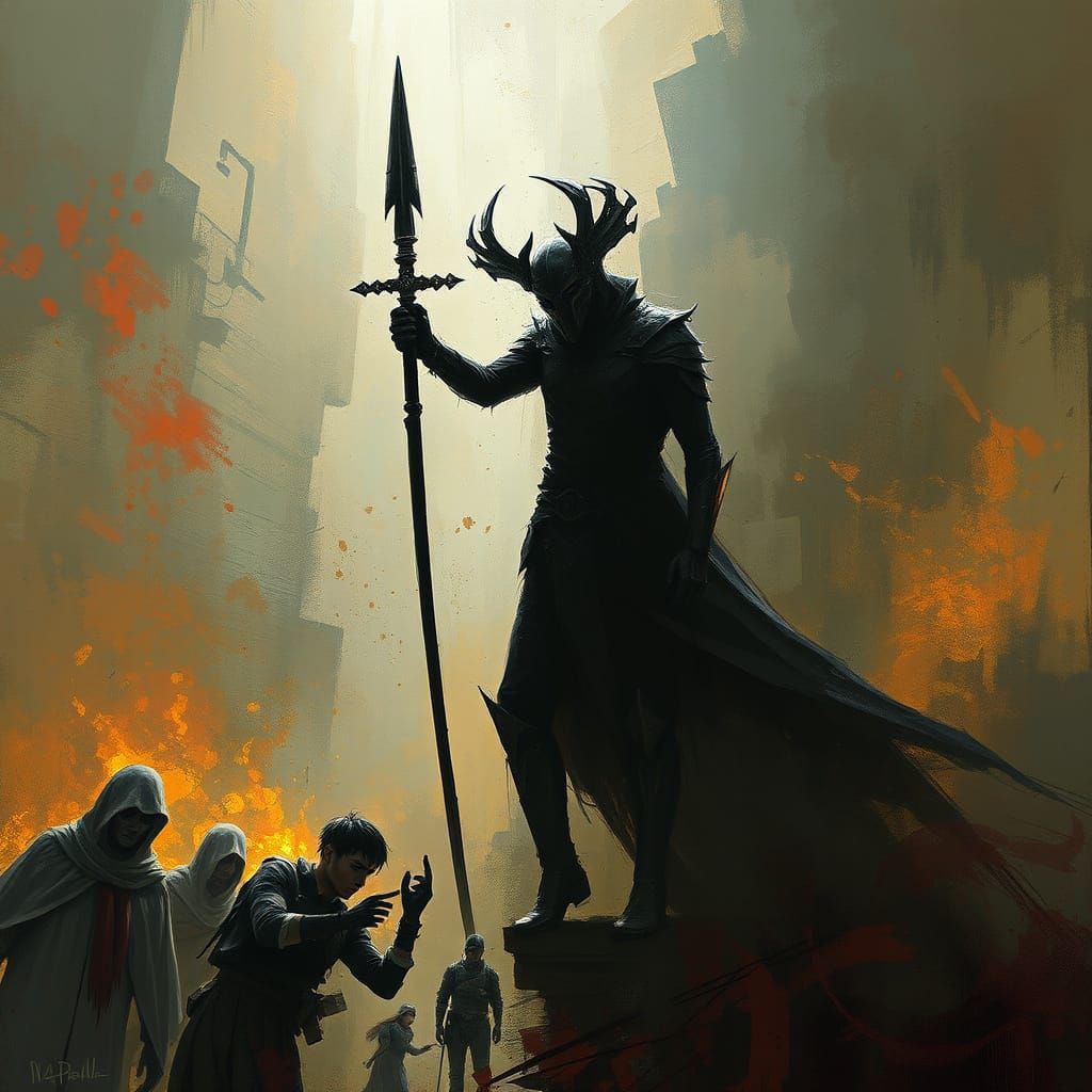 Surreal Dark Fantasy Scene in Cyberpunk Style