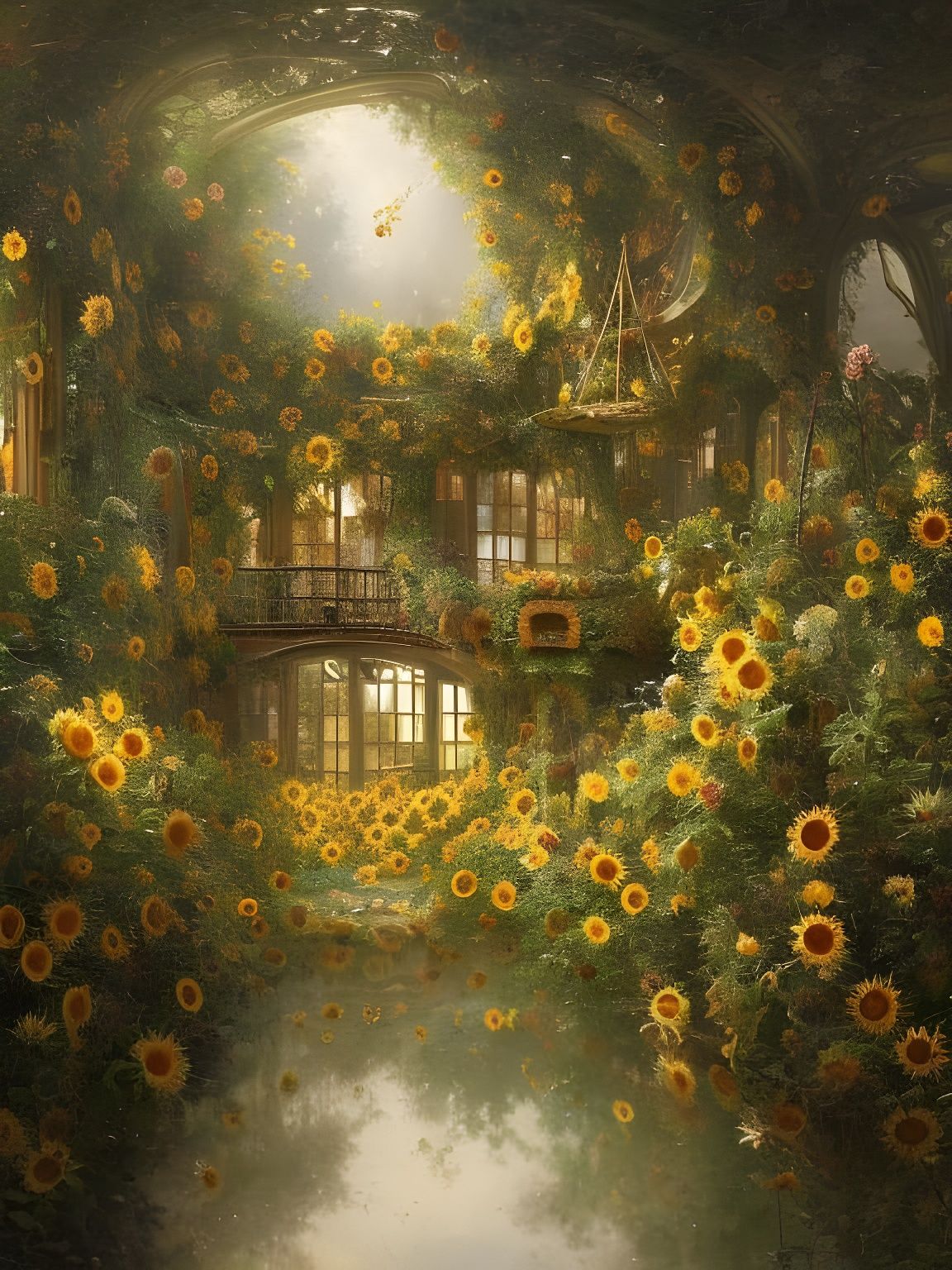 Flowery Treehouse in Russian Garden: Hyperrealistic Art