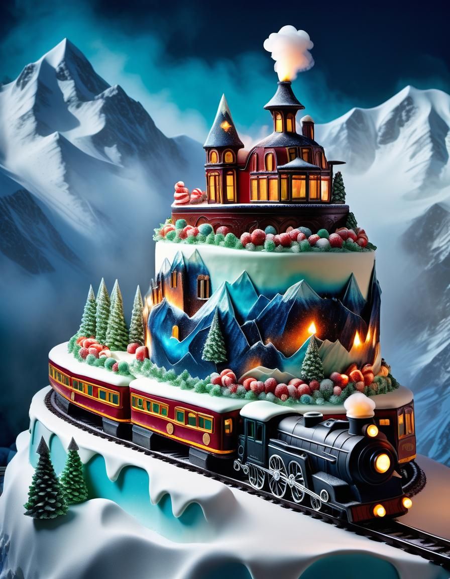 Edible Steam Train Ascends Snowy Mountain: Cake Art