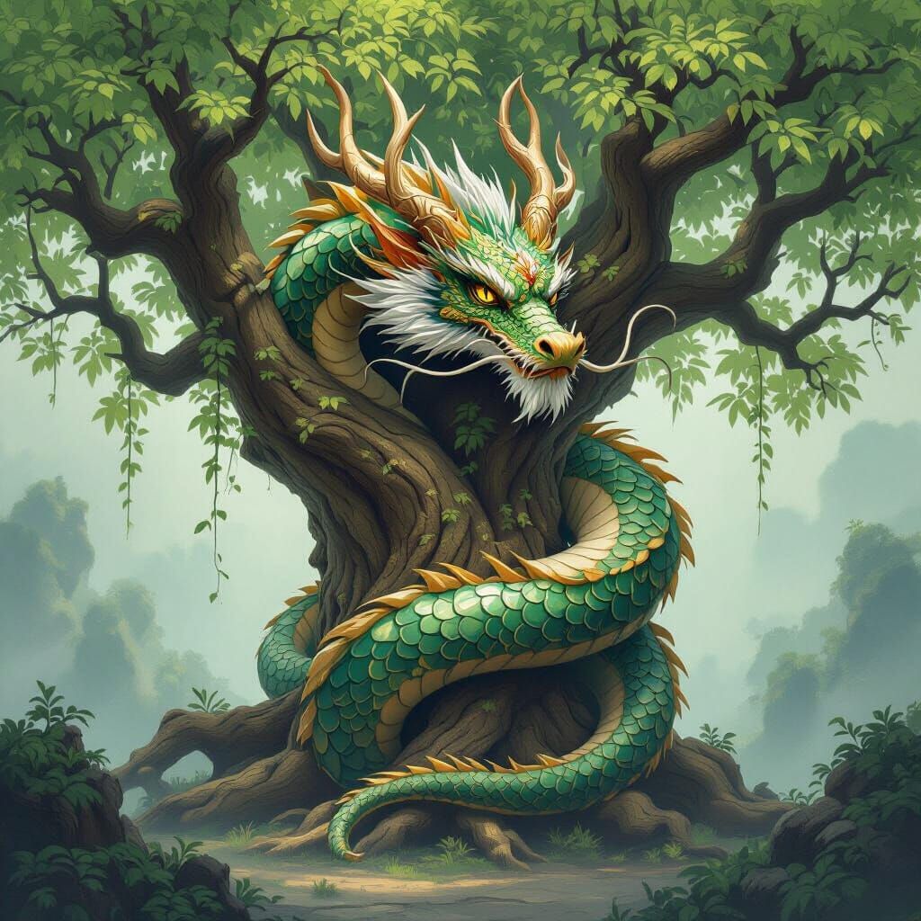 Jade Dragon Wrapped Around Ancient Tree