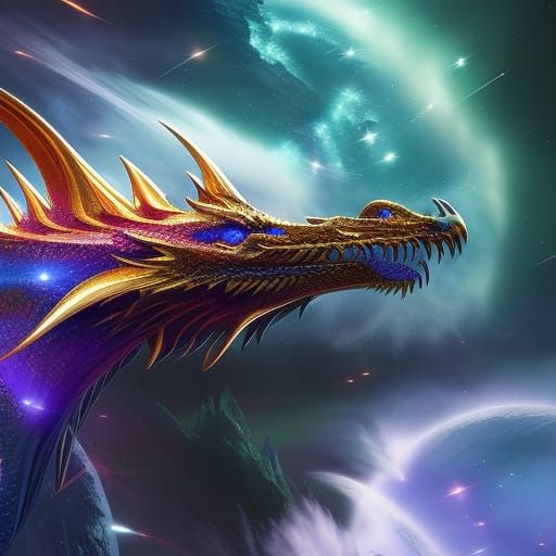 Fantasy Dragon in Space: Detailed Matte Painting