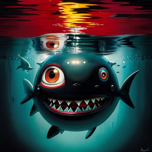 Surreal Shark Swimming to Surface, Digital Art