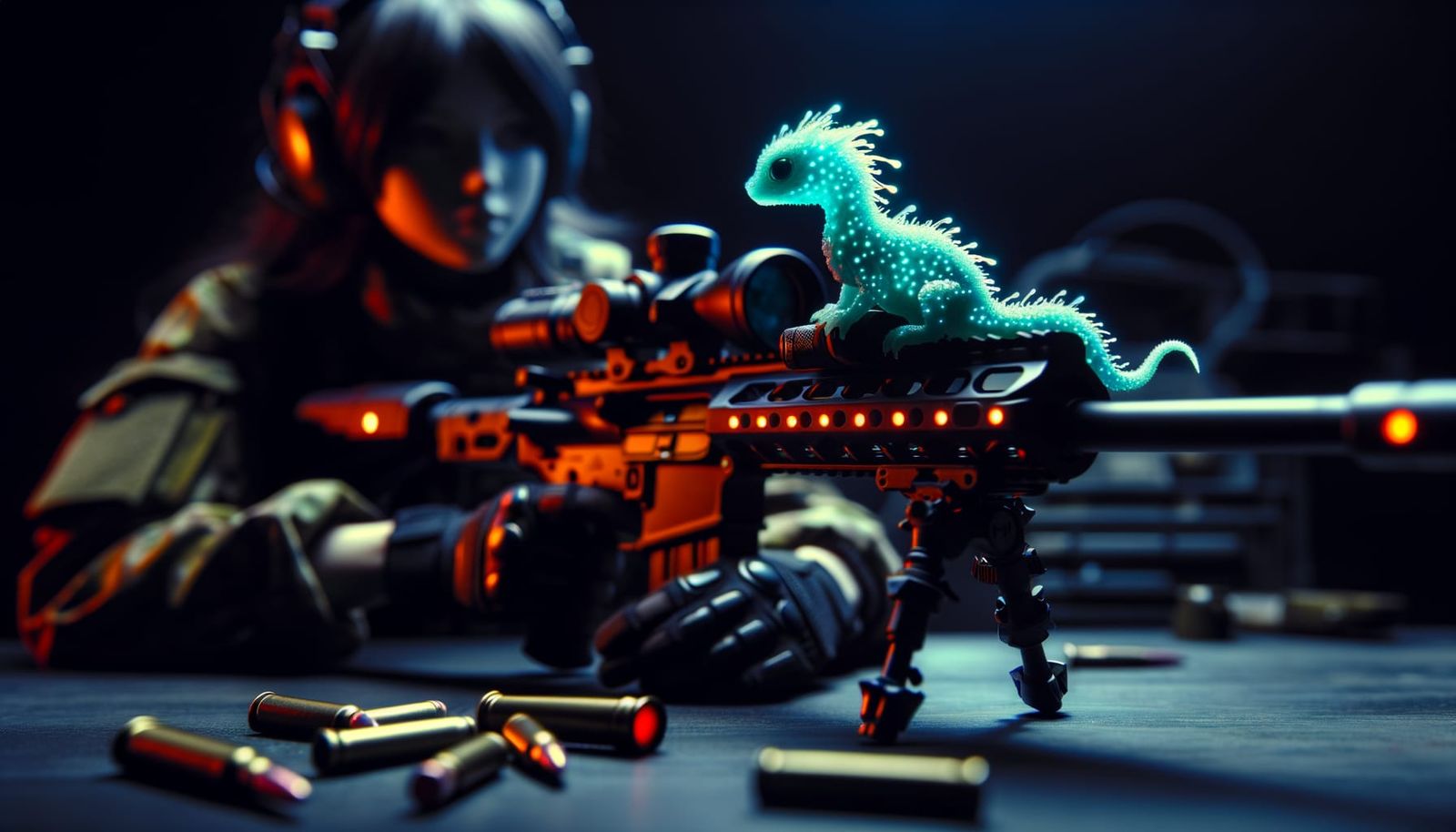 Bioluminescent Ghostdragon on Sniper Rifle in Cyberpunk Shad...