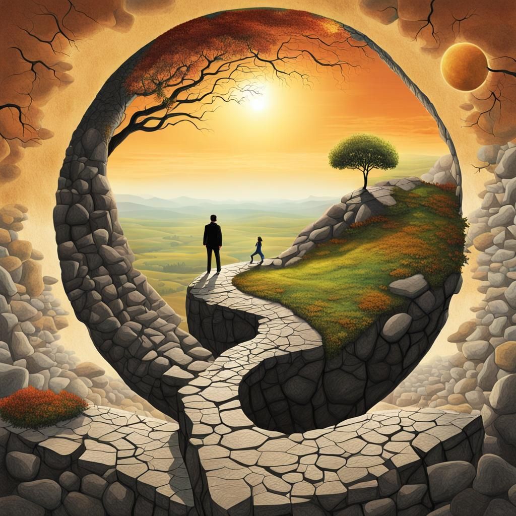 Surreal Cracked World with Winding Path