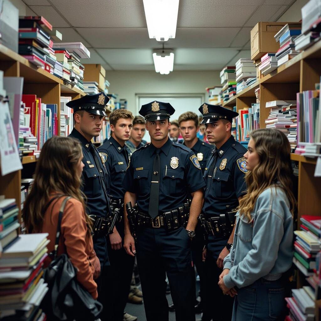 Police Interview in Cramped Office, Film Noir Style