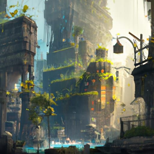 Overgrown City Center in Detailed Matte Painting