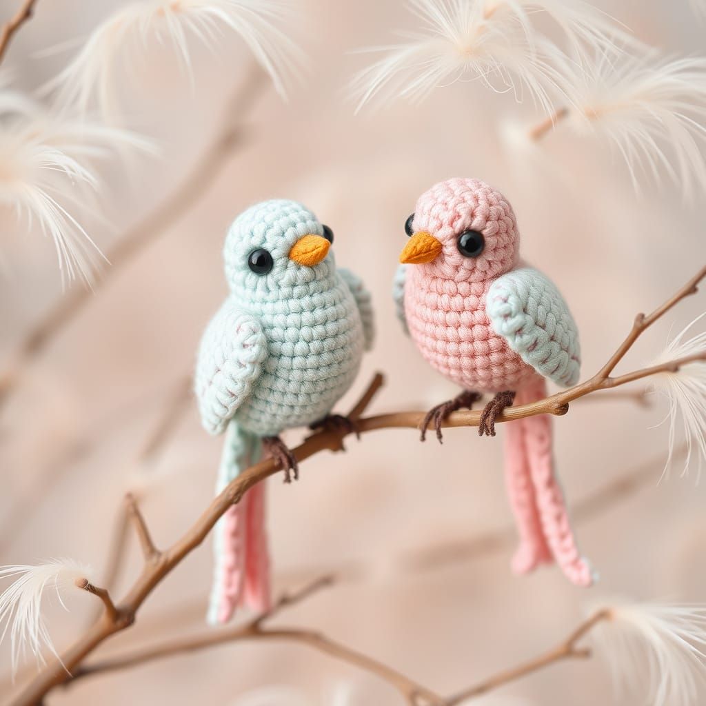 Pastel Crochet Birds in Whimsical Folk Art Style
