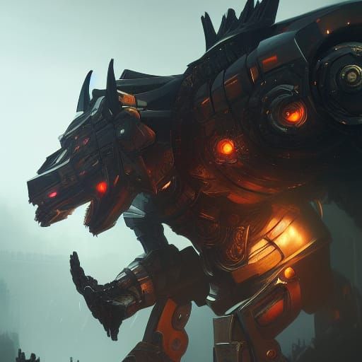 Cyberbot Lion Tamer: Dark Fantasy Concept Art