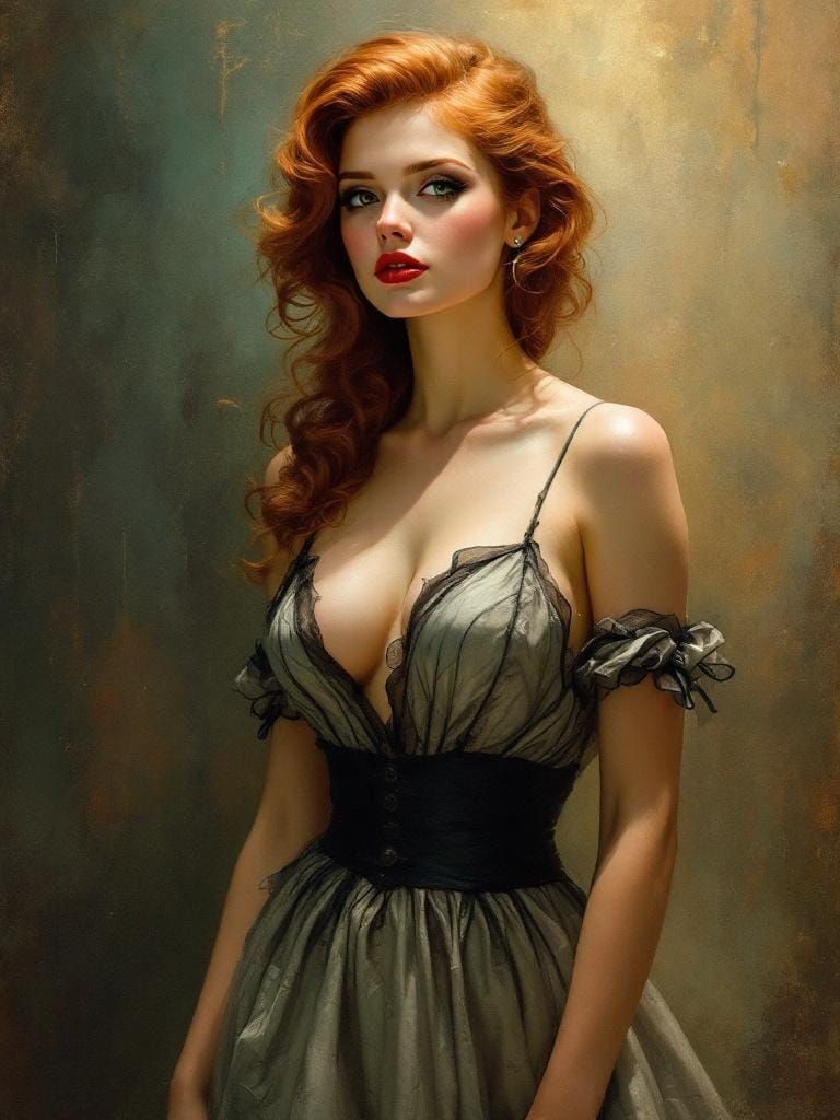 Redhead Pin-Up in Art Nouveau Style