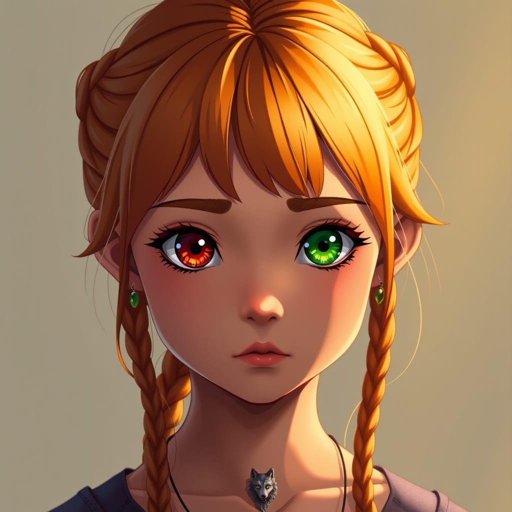 Vibrant Anime-Inspired Girl with Orange Hair and Heterochrom...