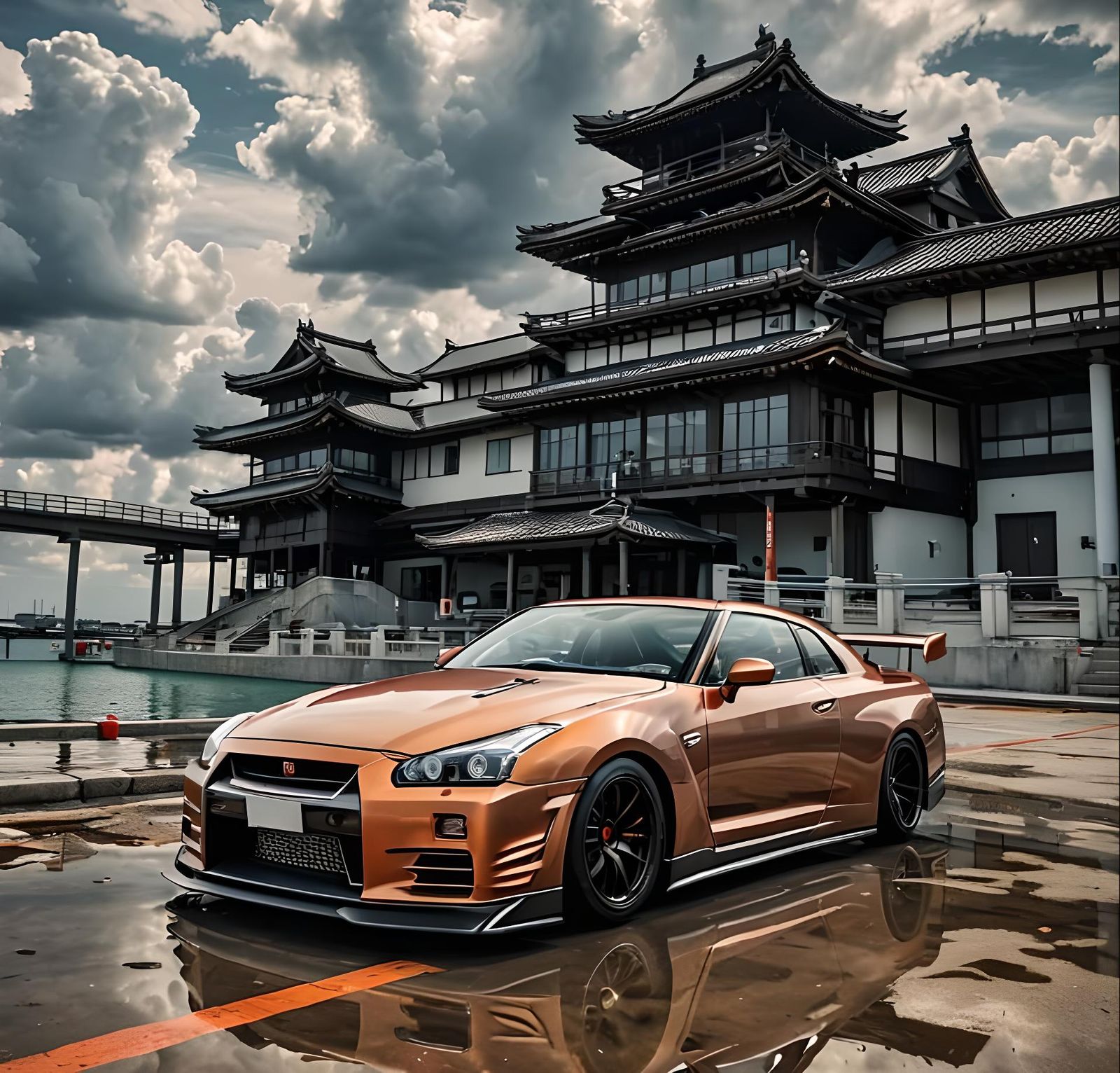 Matte Orange Nissan Skyline GTR Reflection
