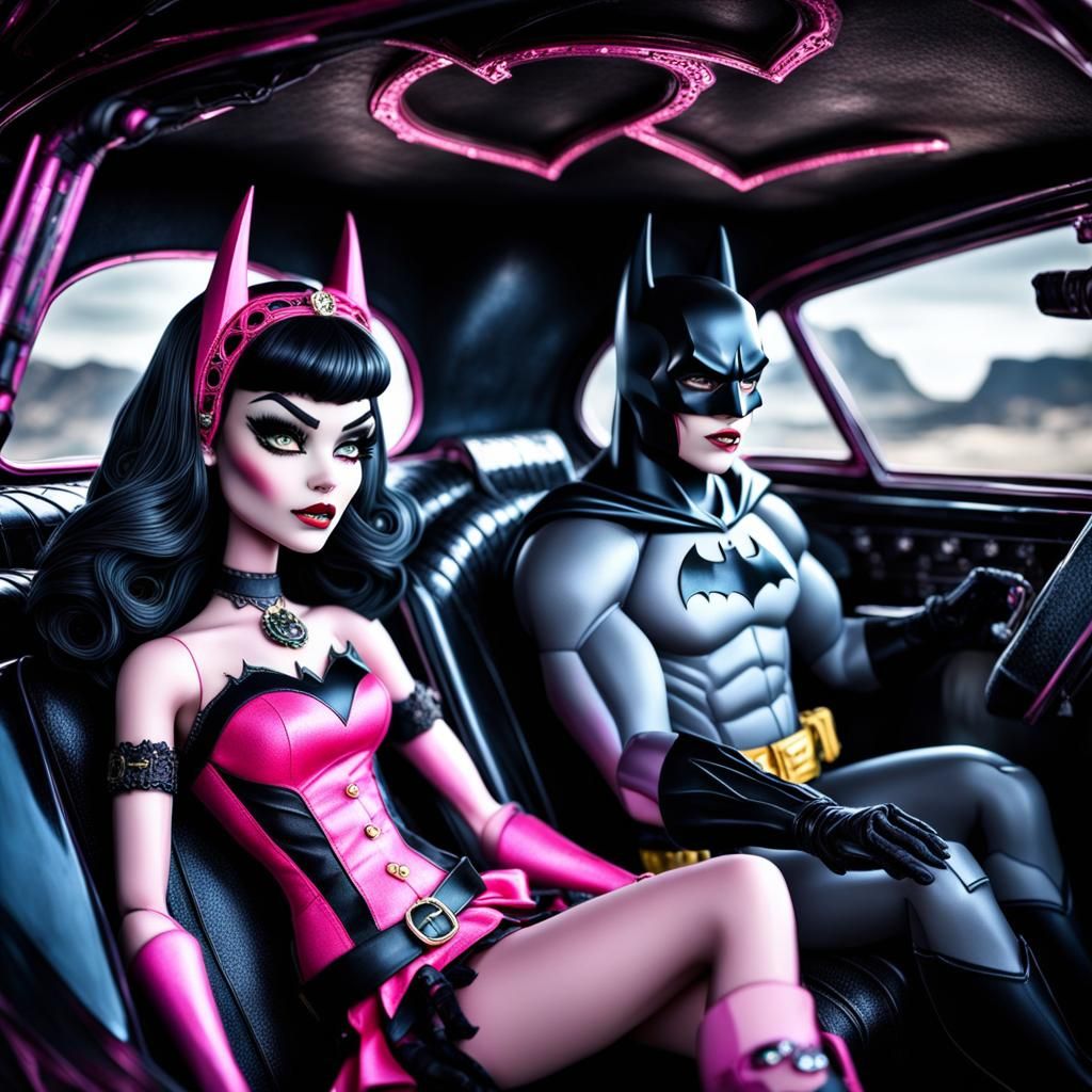 batman and monster high draculaura in the batmobile together