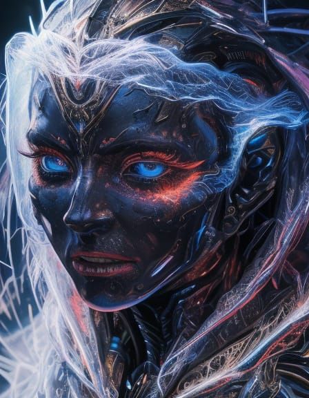 Surreal Cybernetic Being Screams in Neon Digital Art