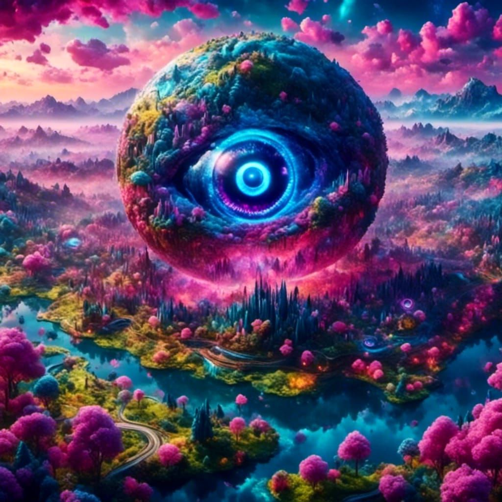 Voxelated Living Planet with Evil Eye Hologram