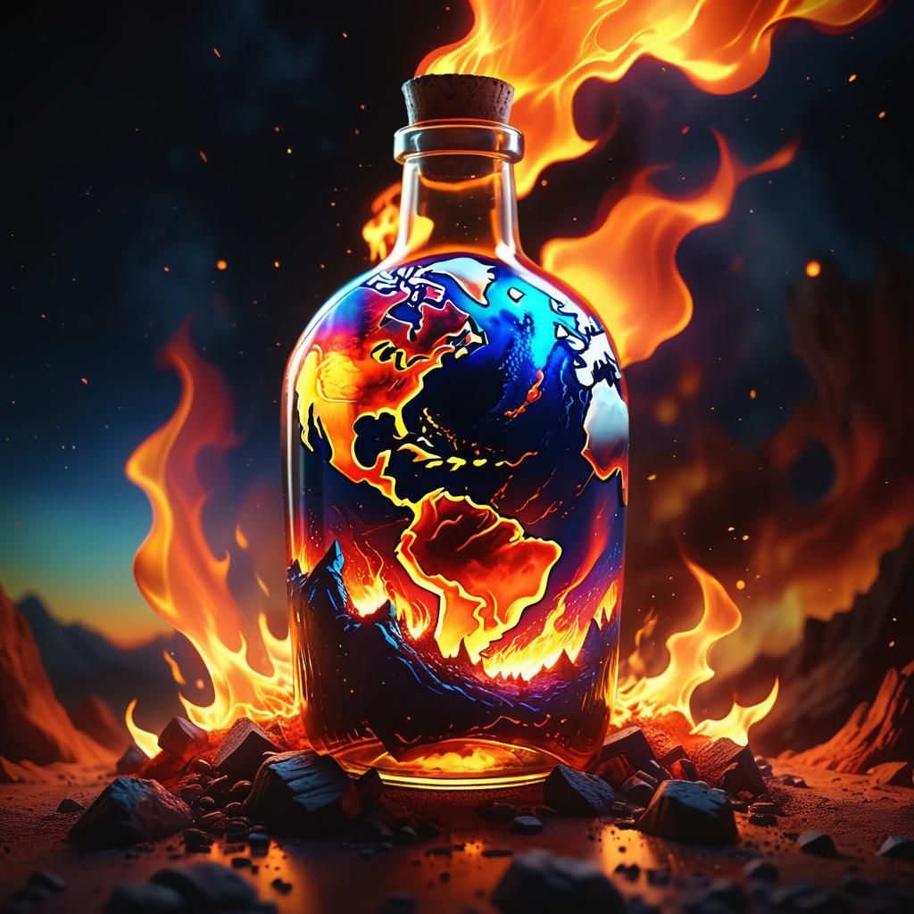 Fiery Earth in a Bottle: Cinematic Digital Art