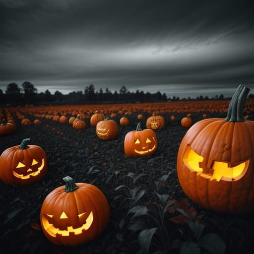 Majestic Pumpkin Patch in Hyperrealistic Style