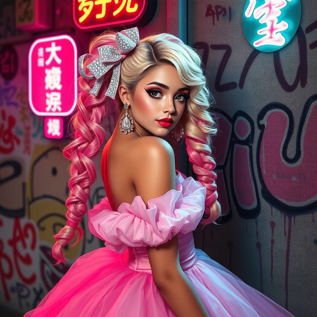 Glittering Party Girl in Vibrant Digital Art