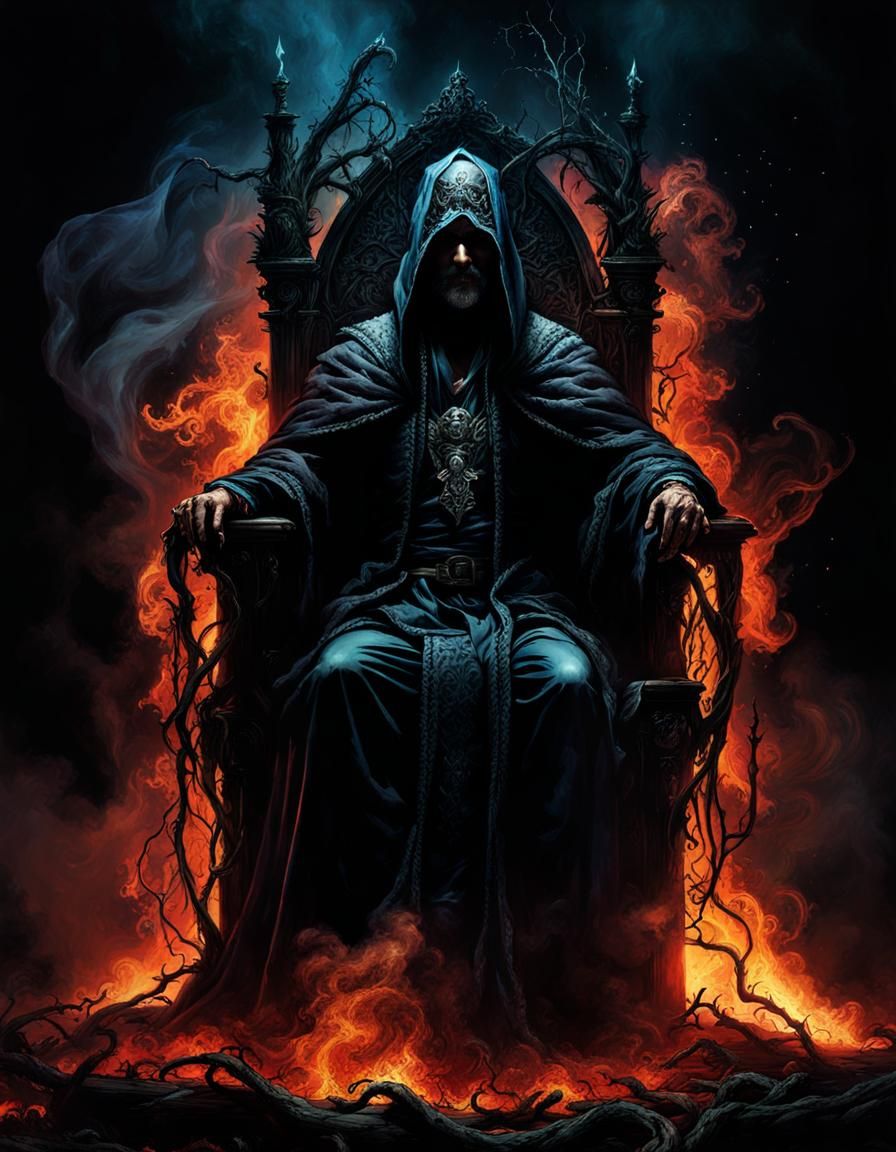 Dark Sorcerer on Bone Throne with Magic