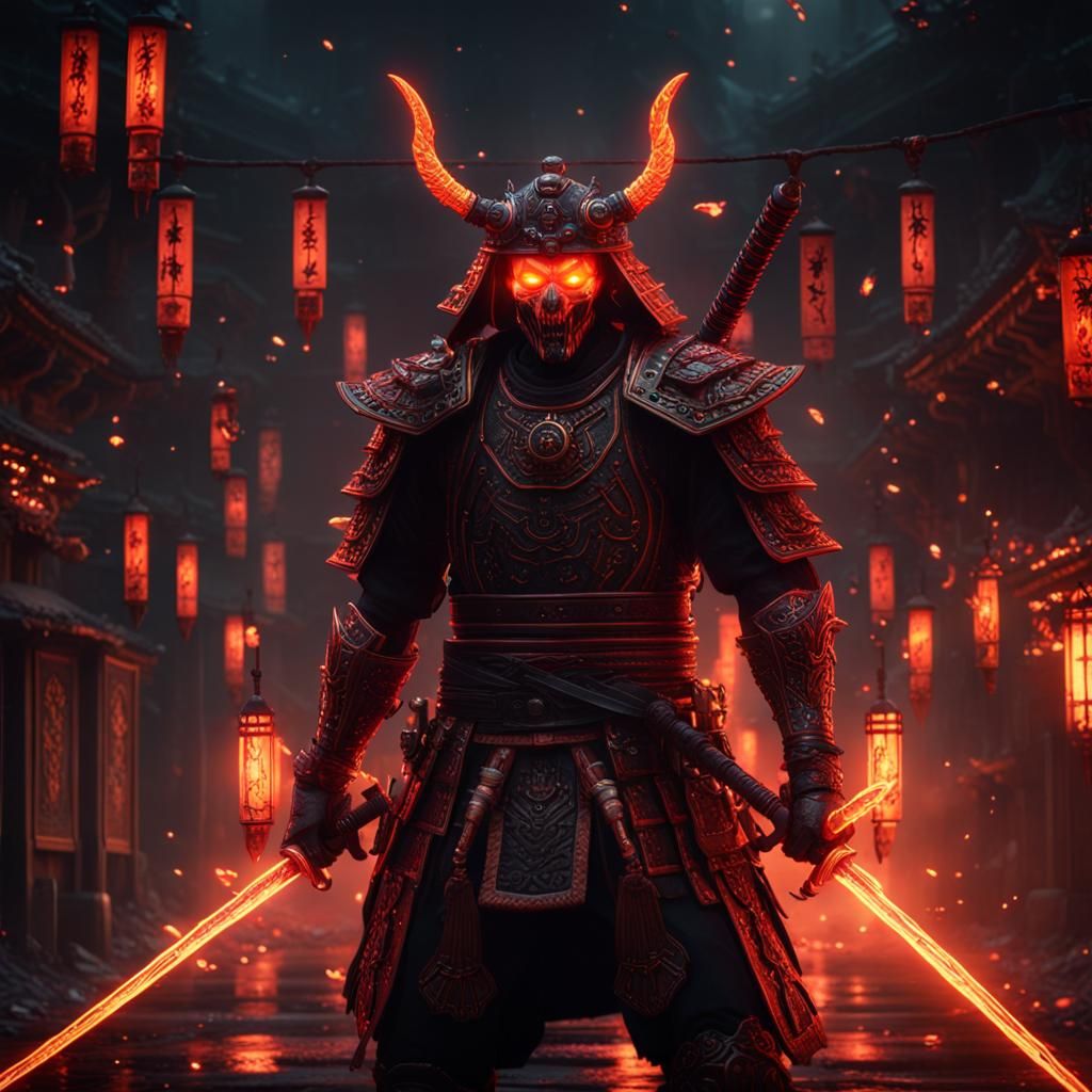 Glowing Samurai in Macabre Glowneon Style