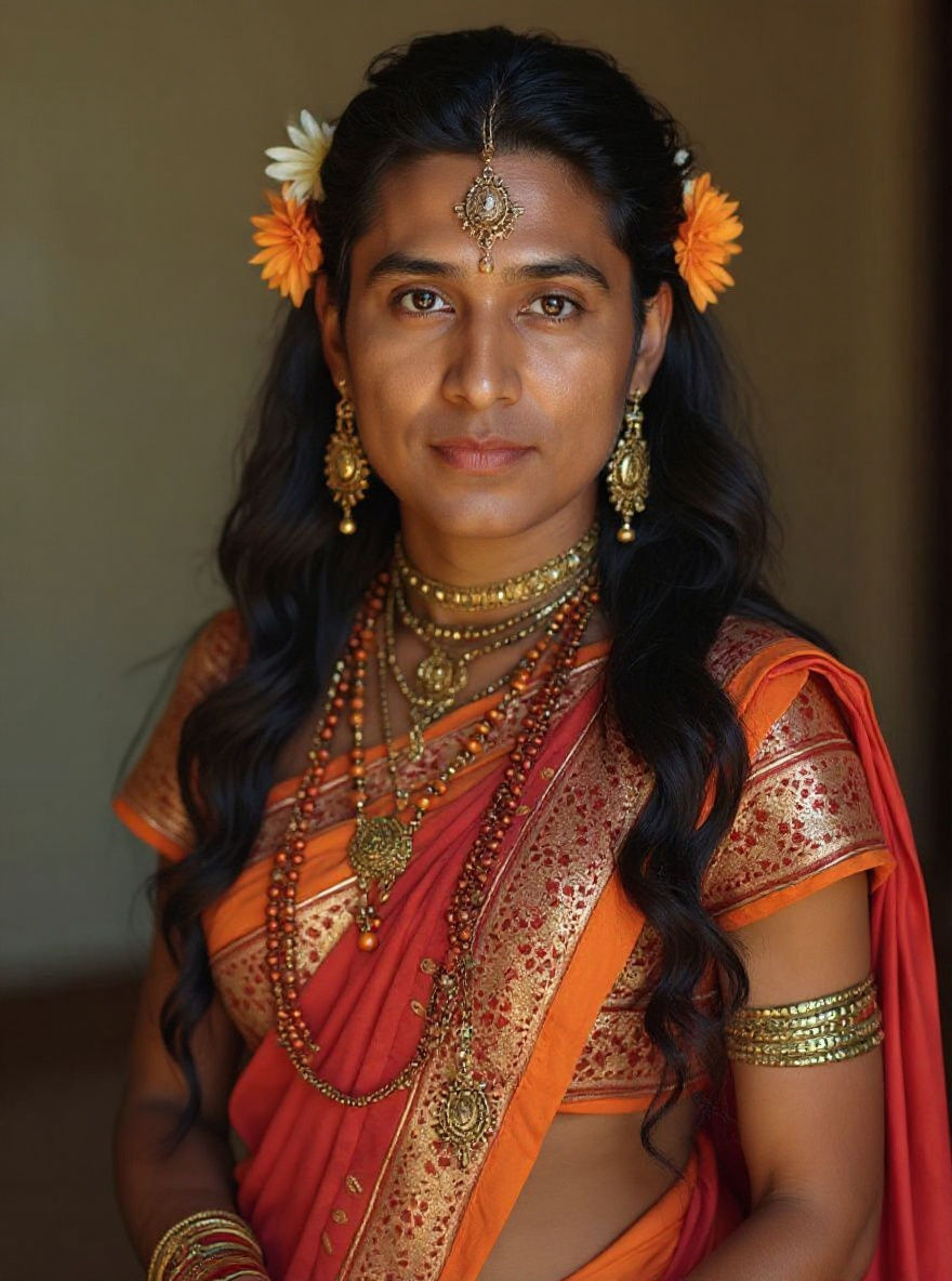 Indian Saree Portrait with Garland and Jewelry