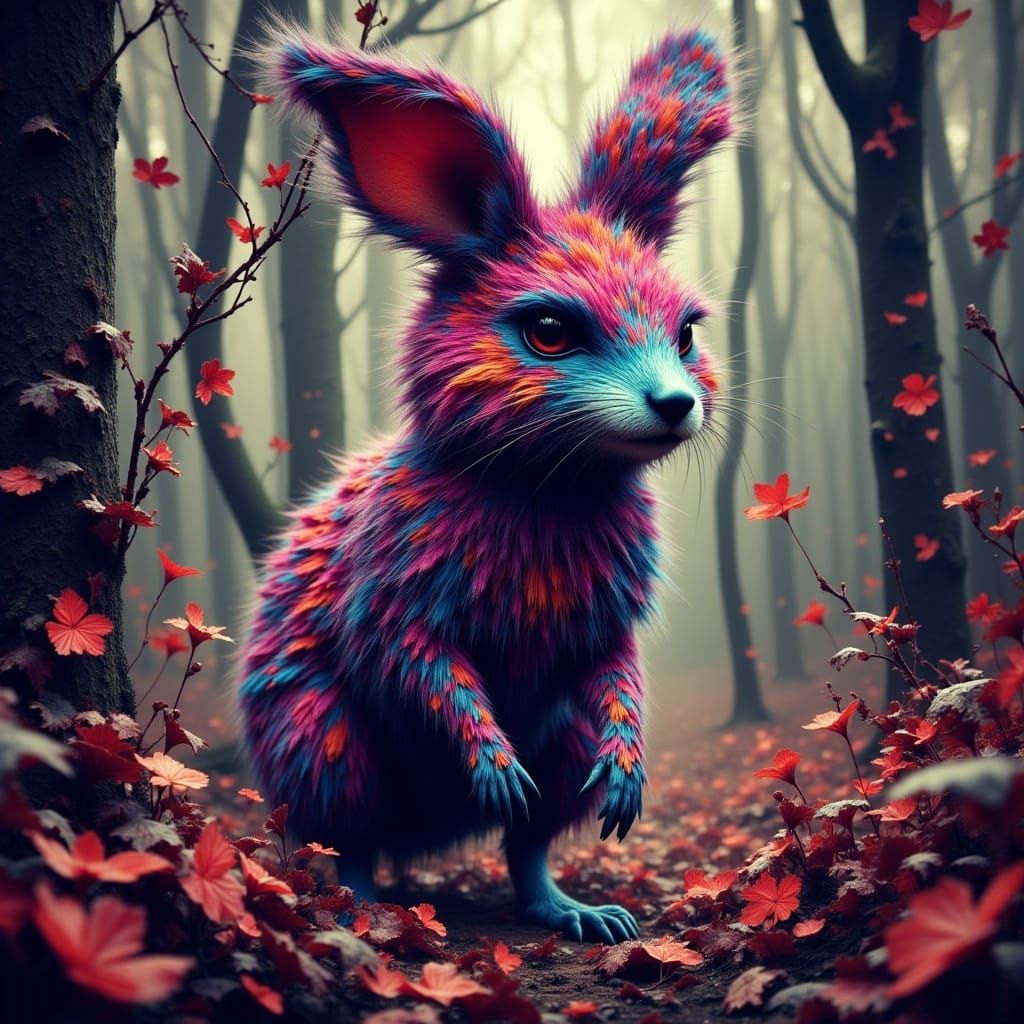 Camouflaged Wallaby in Woods with Vibrant Colors