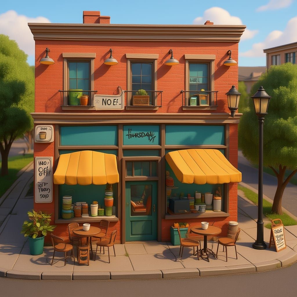 Cartoon Coffee Shop Aerial View