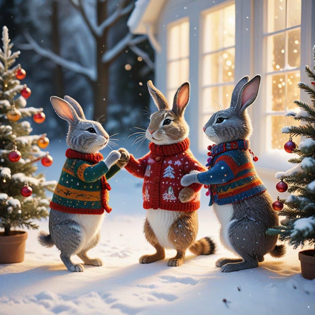 Joyful Christmas Friends in Whimsical Winter Wonderland
