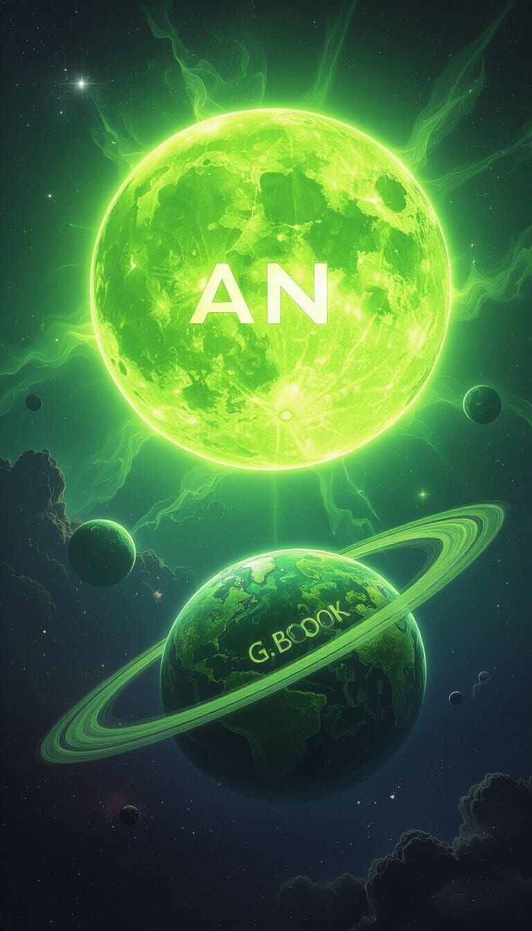 Vibrant Green Sun and Planet in Cosmic Nebula