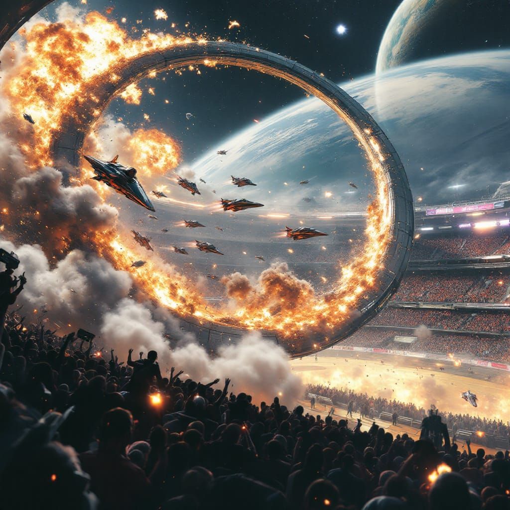 Sci-Fi Spaceship Crash in Orbital Ring Stadium