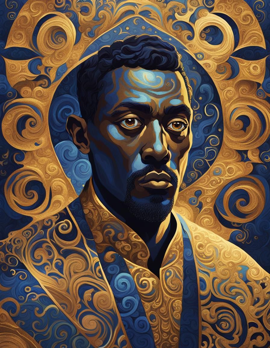 Iridescent Man with Swirling Patterns in Fantasy Style