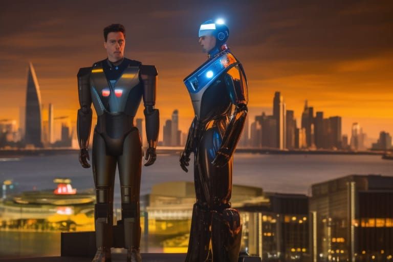 Dystopian Future City with Robot Advertisements