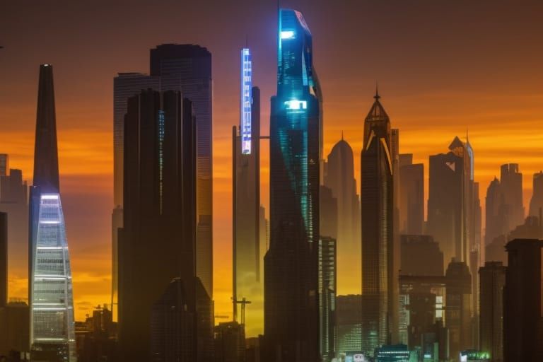 Dystopian Future City with Robot Ads