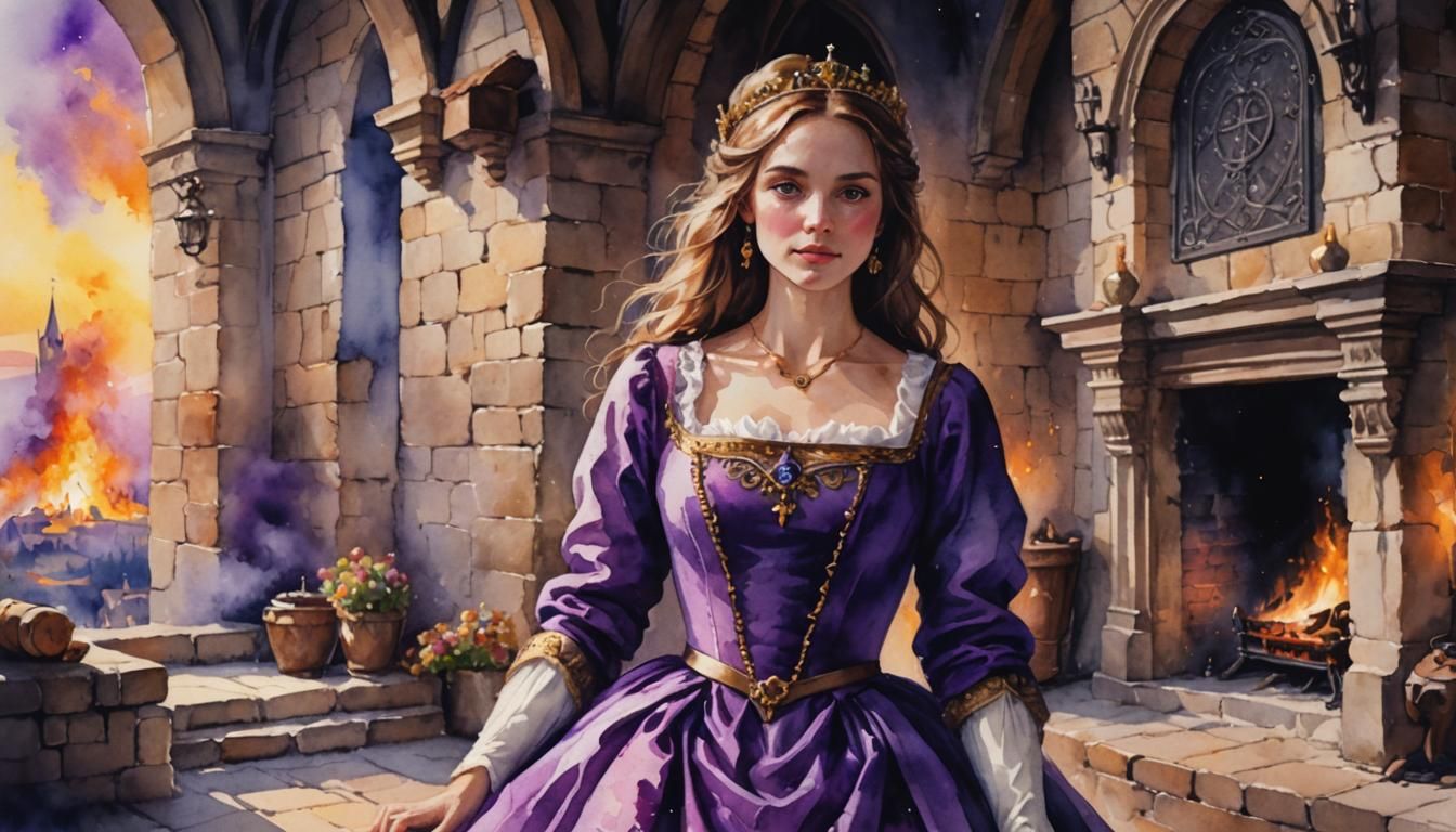 Burning Castle: Despair in Watercolor Night