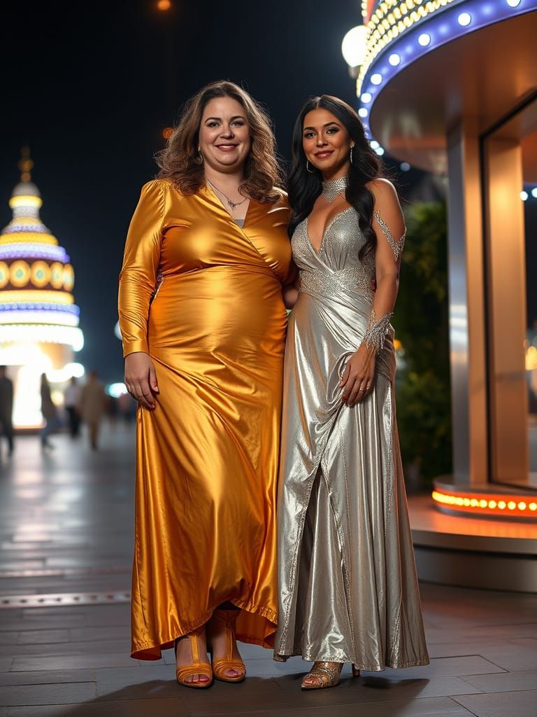 Vibrant Psychedelic Women in Midsummer Night Scene