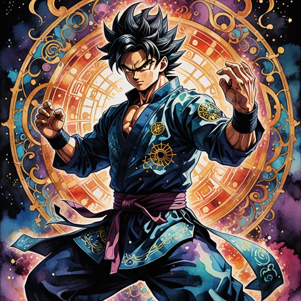 Ethereal Saiyan Warrior in Cosmic Spotlight