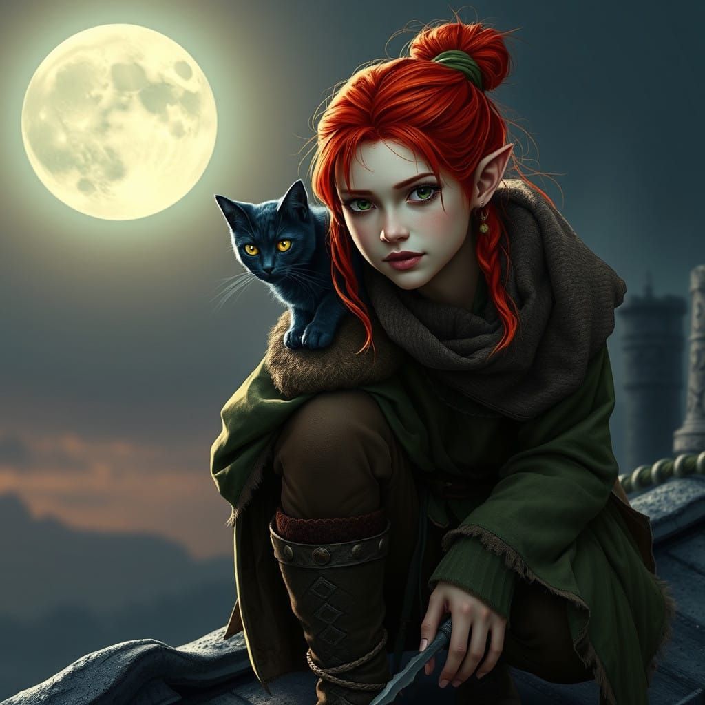 Half Elf, Half Orc Maiden Defies Fate with Majestic Cat