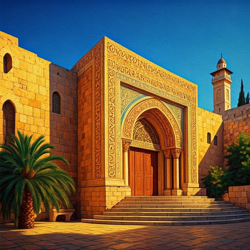Surreal Temple in Jerusalem Bathed in Warm Golden Light