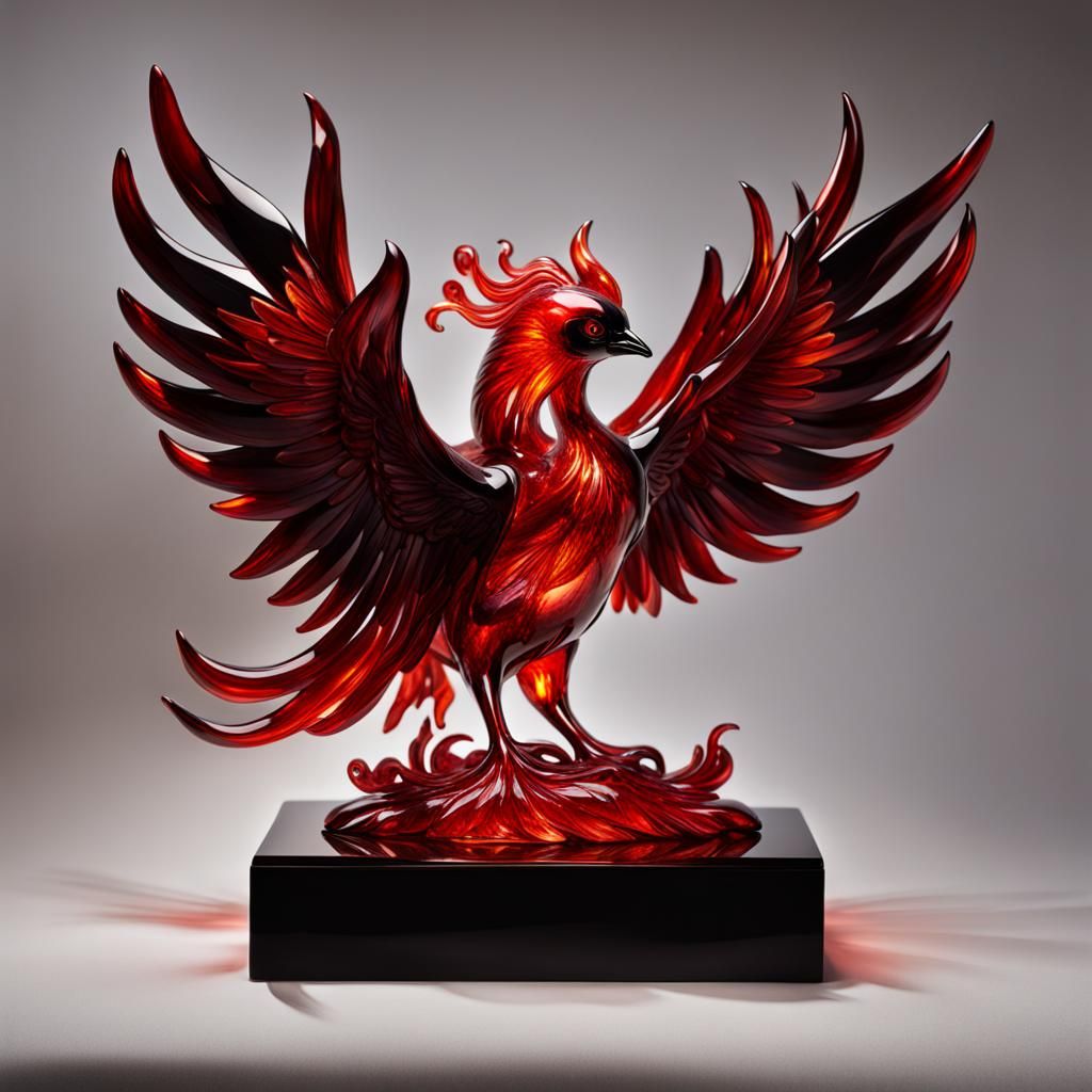 Flame Red Glass Phoenix Sculpture