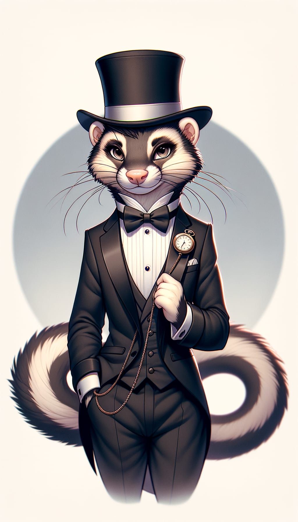 Anthropomorphic Sable Ferret in Tuxedo and Top Hat