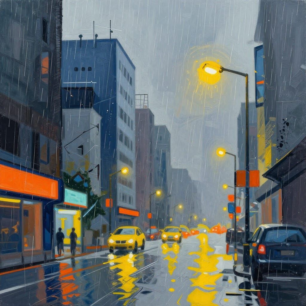 Abstract City Rainstorm in Bold Colors