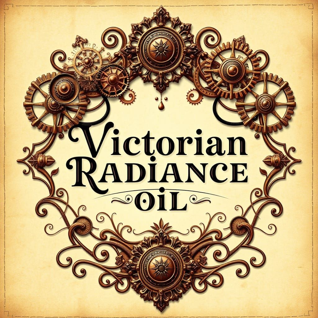 Steampunk Beauty Label with Brass Gears and Victorian Typogr...