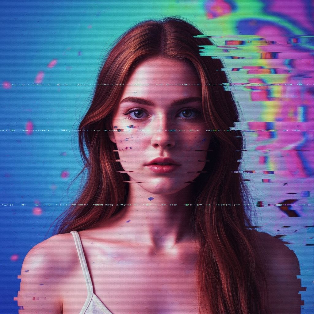 Distorted Digital Portrait of Woman with Vibrant Colors