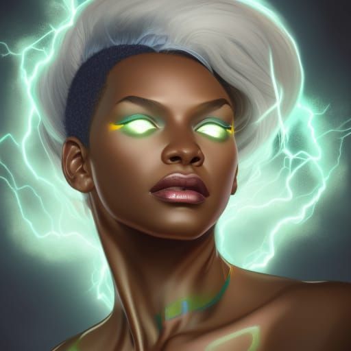 Ororo Munroe in Electrical Storm: Hyper-Detailed Portrait
