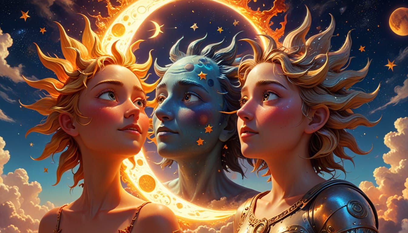 Sun & Moon Swap Roles in Vibrant Surreal Oil Painting