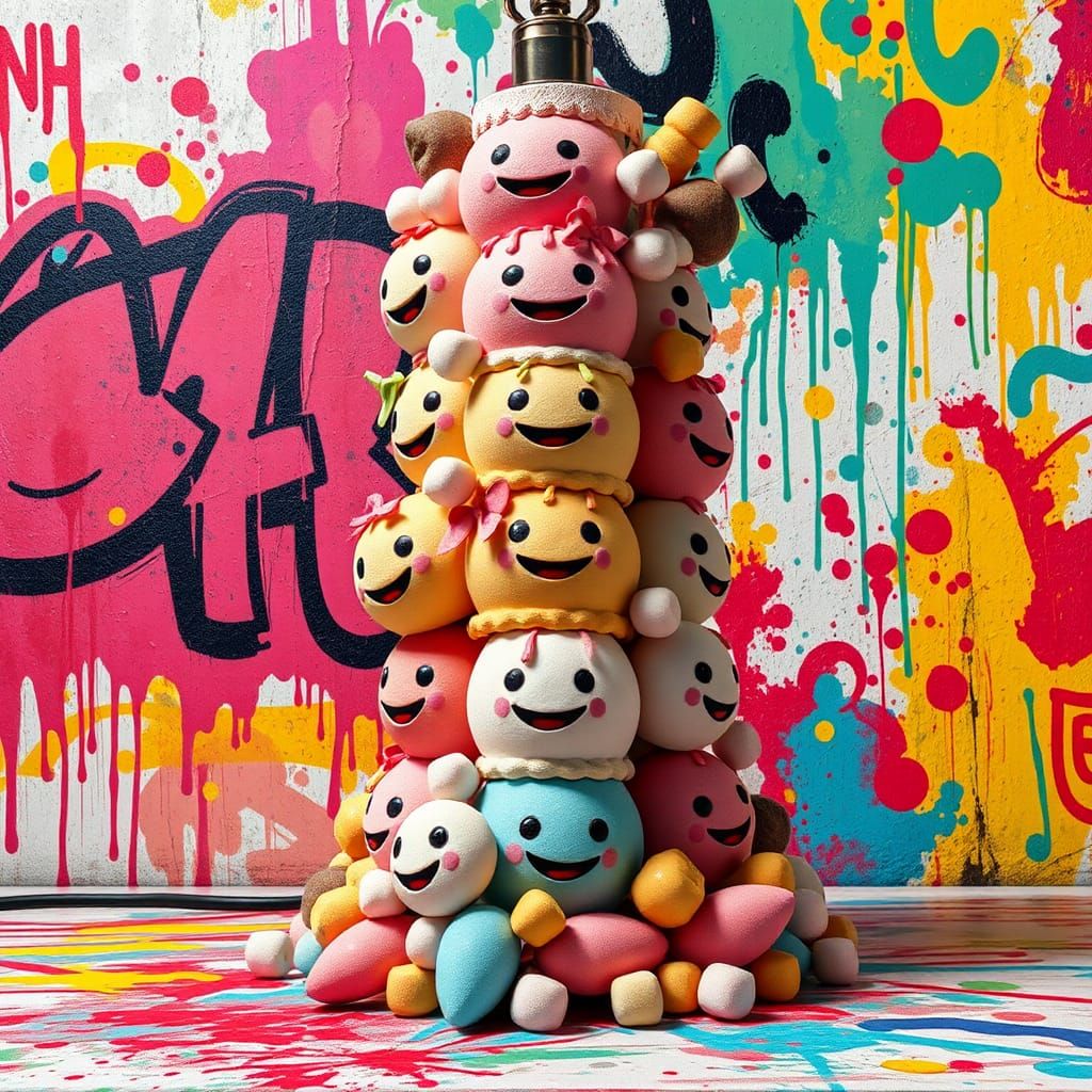 Whimsical Candy Lamp in a Graffiti Street Art Style