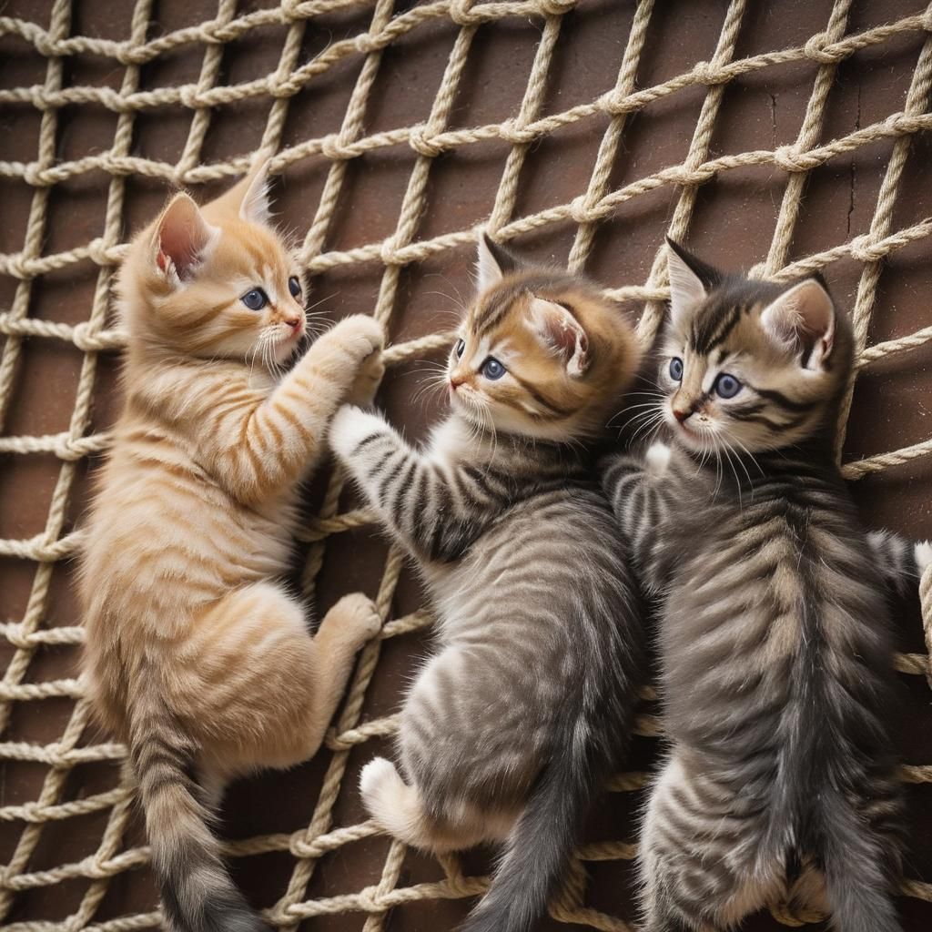 Kittens Climb a Rope Wall