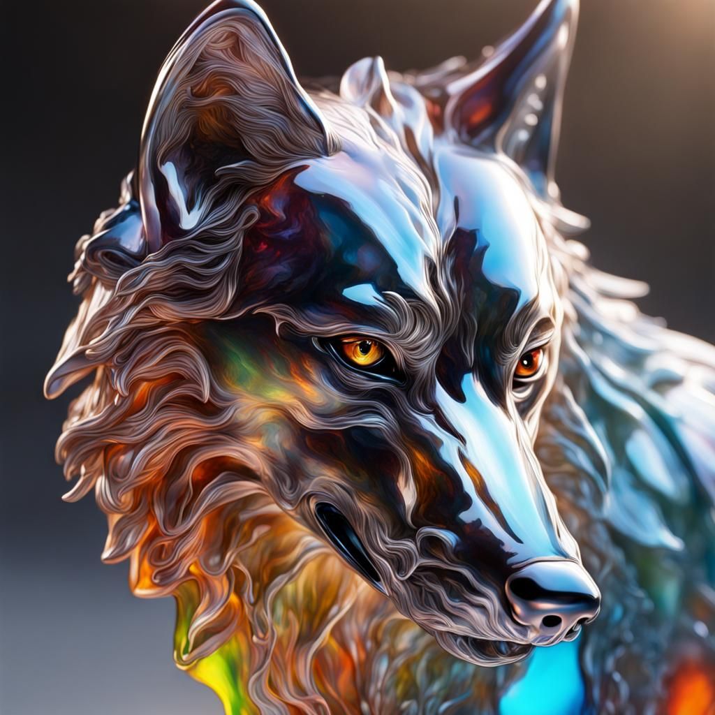 Hyperrealistic Glass Wolf Splash Art