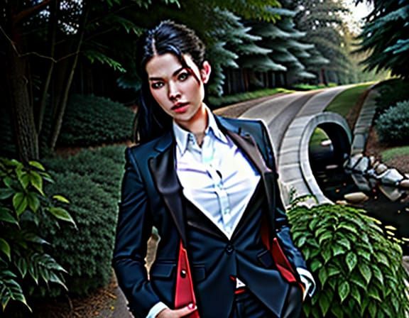 Cyberpunk Woman in Sepia Toned Urban Setting