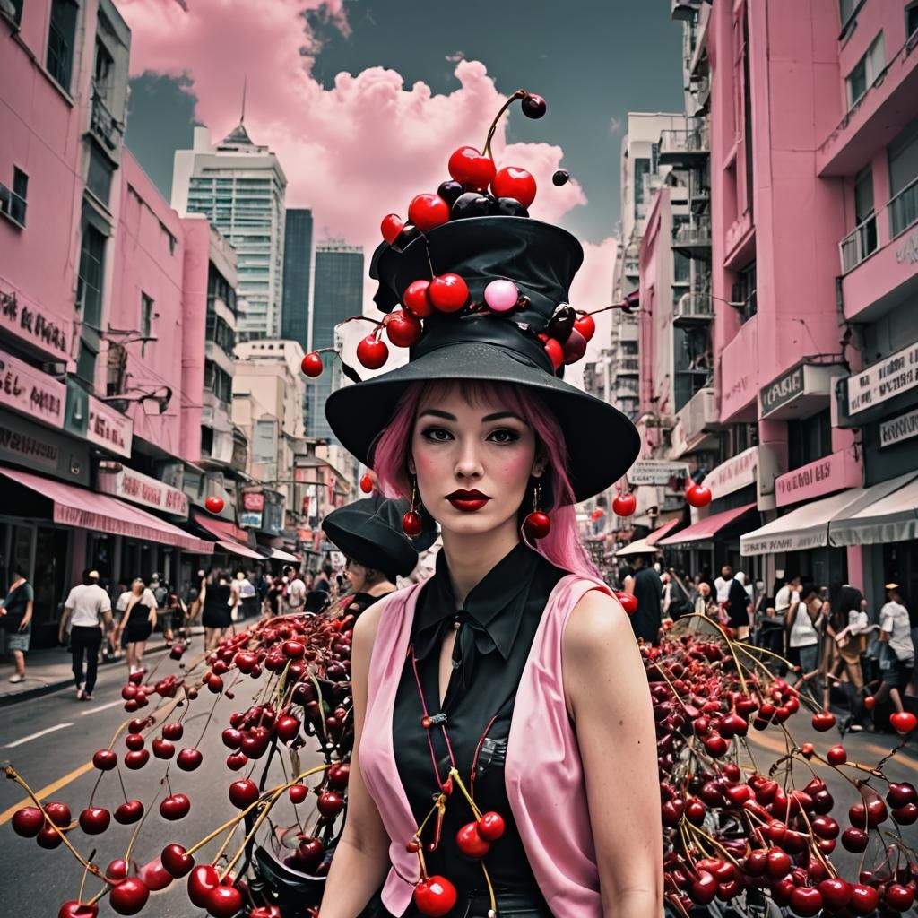 Cyberpunk Cherries and Noiserie Costume in a Digital Art Sty...